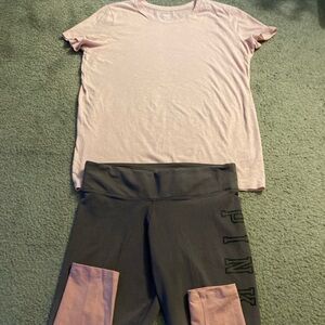 Pink T-Shirt and Gray Leggings Set